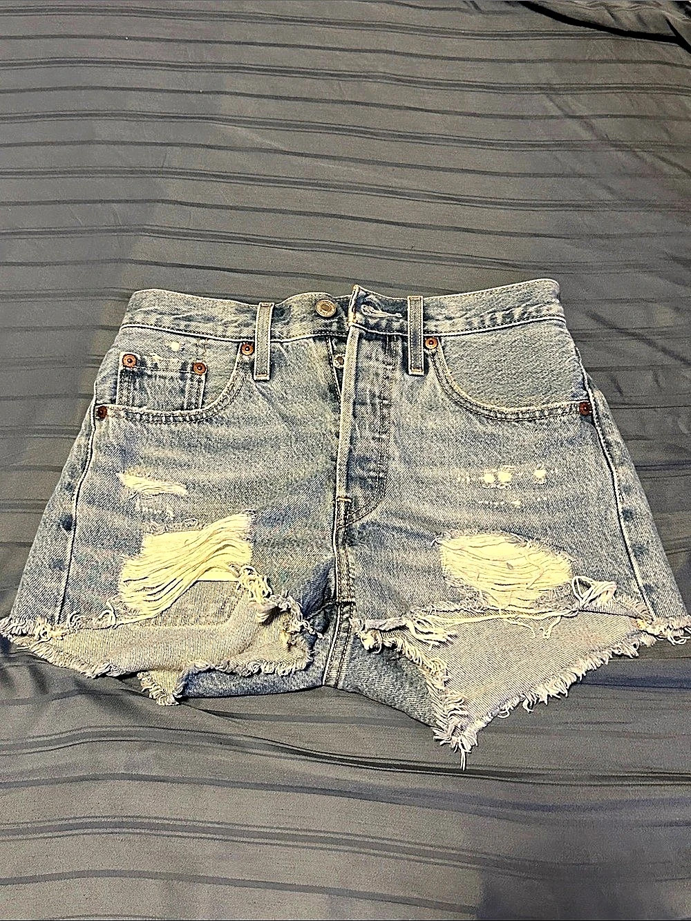 Levi's 501 Original Cut-Off Shorts Distressed Denim Jean Shorts Waist 24